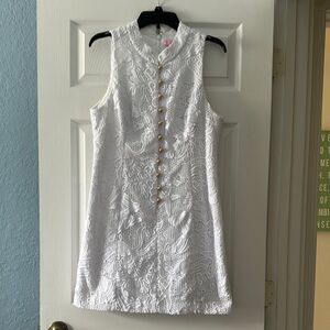 Lilly Pulitzer White Lace Dress with Gold Accents Size 12
